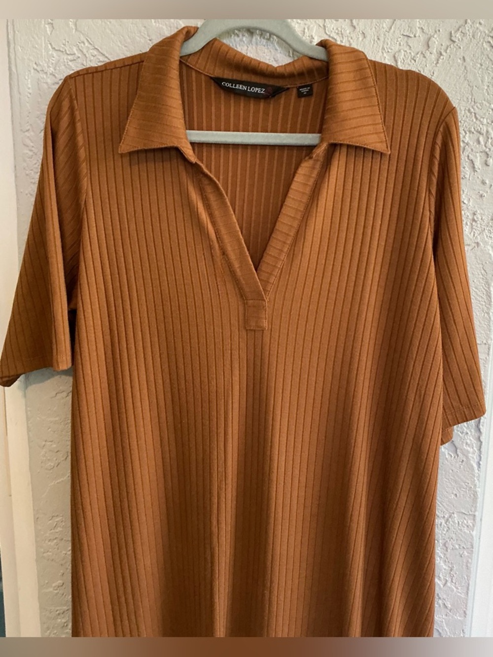 Colleen Lopez Ribbed Polo Shirt Dress - Brown - Picture 2 of 6